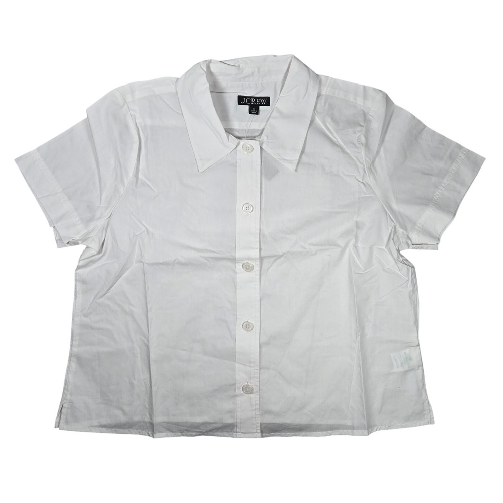 J. Crew White Gamine Button Up Short Sleeve Shirt in Cotton Poplin 14‎ NWT